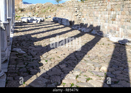 Temple of Trajan in the ruins of the ancient city of Pergamon in Turkey found. Stock Photo