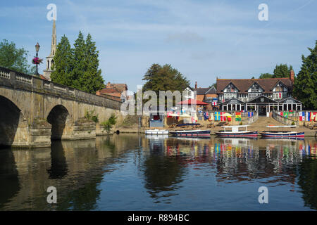 Electric launches moored by the River Thames at Wallingford by Wallingford Bridge Stock Photo