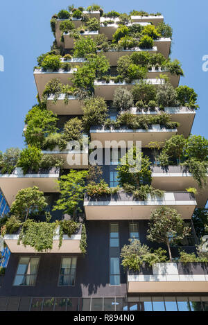Vertical view of Bosco Verticale in Milan, Italy. Stock Photo