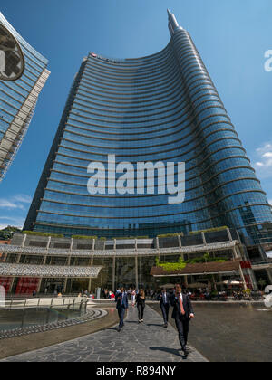 Vertical view of the UniCredit Tower in Milan, Italy. Stock Photo