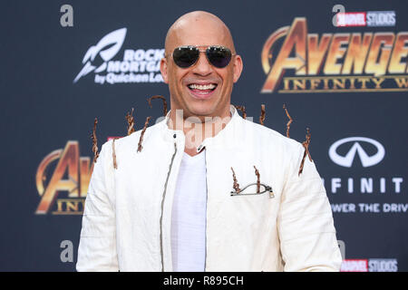 HOLLYWOOD, LOS ANGELES, CA, USA - APRIL 23: Vin Diesel at the World Premiere Of Disney And Marvel's 'Avengers: Infinity War' held at the El Capitan Theatre, Dolby Theatre and TCL Chinese Theatre IMAX on April 23, 2018 in Hollywood, Los Angeles, California, United States. (Photo by Xavier Collin/Image Press Agency) Stock Photo