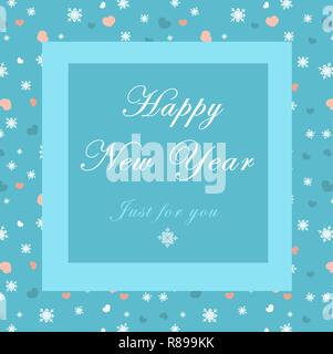 Greeting card design template with hearts and snowflakes. Happy New Year. Just for you Stock Vector