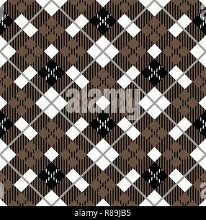 Seamless tartan plaid pattern. Traditional checkered fabric texture in palette of brown, black and white. eps 10 Stock Vector