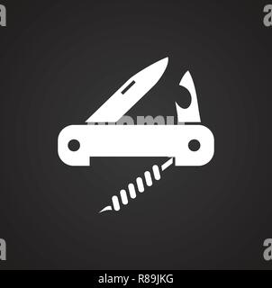 Camping knife icon on black background for graphic and web design, Modern simple vector sign. Internet concept. Trendy symbol for website design web button or mobile app. Stock Vector
