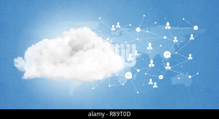 Lines and dots as networking idea drawn on blue background Stock Photo