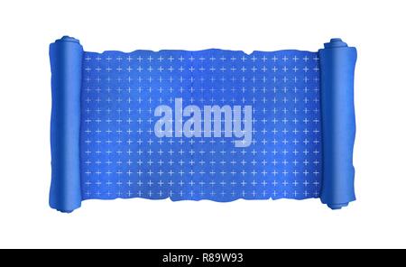 Blue scroll with engineering marks, blank blueprint isolated on white Stock Vector