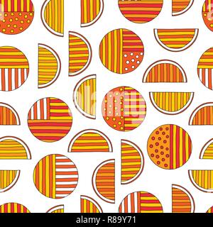 Hand drawn abstract oranges seamless pattern. Vector colorful background in modern style. Striped funny texture for surface designs, textiles, wrappin Stock Vector