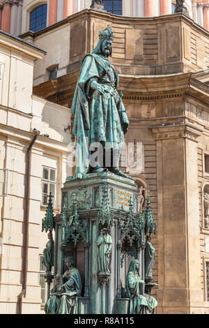 Statue of Charles IV outside St. Francis Of Assissi Church Křižovnické Square Staré Město,Prague czech republic  EU europe Stock Photo