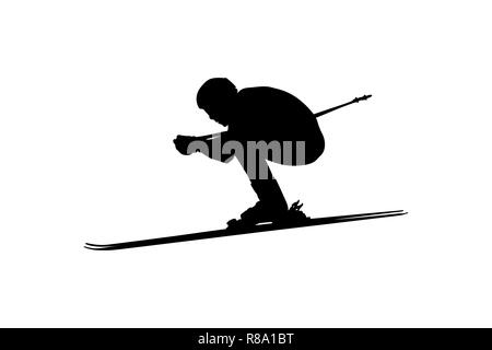 downhill skiing skier man athlete black silhouette Stock Photo