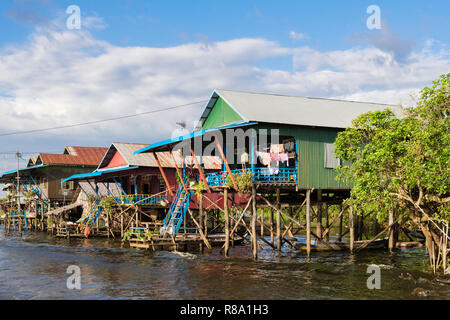 Houses on stilts in floating fishing village in Tonle Sap. Kampong Phluk, Siem Reap province, Cambodia, southeast Asia Stock Photo