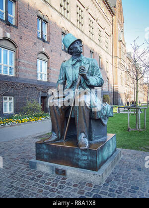 COPENHAGEN, DENMARK-APRIL 10, 2016: The statue of Hans Christian Andersen by Henry Luckow-Nielsen at the City Hall Square Stock Photo