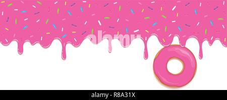 pink sweet melting icing with colorful sprinkles and pink donut vector illustration EPS10 Stock Vector