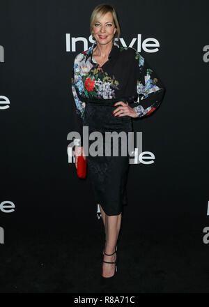 LOS ANGELES, CA, USA - OCTOBER 22: Actress Allison Janney wearing Antonio Marras with Tamara Mellon shoes, EF Collection and Norman Silverman Diamonds jewelry, and a Tyler Ellis clutch arrives at the InStyle Awards 2018 held at the Getty Center on October 22, 2018 in Los Angeles, California, United States. (Photo by Xavier Collin/Image Press Agency) Stock Photo