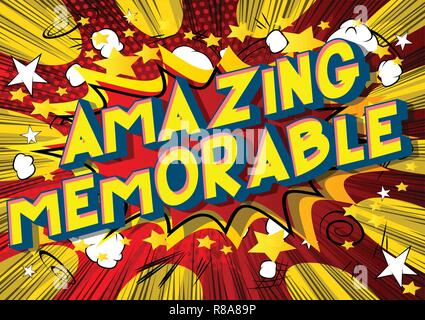Amazing Memorable - Vector illustrated comic book style phrase on abstract background. Stock Vector