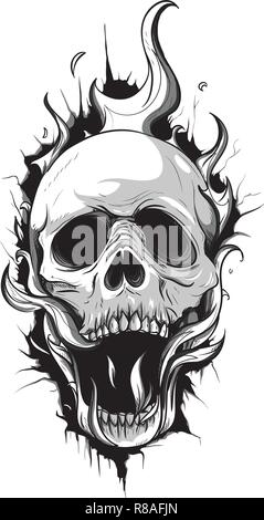 Skull on Fire with Flames Vector Illustration Stock Vector