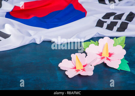 An emblem of Korea and Koreans concept, with national flag 'Taegukgi', national flower 'Rose of Sharon' and so on. 137 Stock Photo