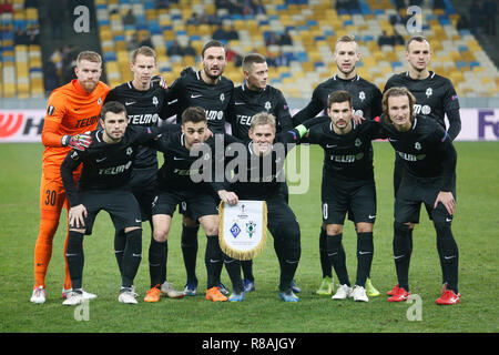 Players of Jablonec are seen posing for a photo after the UEFA  Europa League Group K soccer match between FC Dynamo Kiev and FK Jablonec at the NSK Olimpiyskiy in Kiev. ( Final score; Dyanamo Kiev 0:1 Jablonec ) Stock Photo