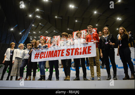 Polish students are seen holding a banner during the  protest at the UN COP24 Climate Change conference. Polish students stage a protest in solidarity with a Swedish 15-year-old Greta Thunberg, A climate activist who was protesting outside the Sweden's parliament refusing to attend school and calling on politicians to take climate issues seriously. Stock Photo