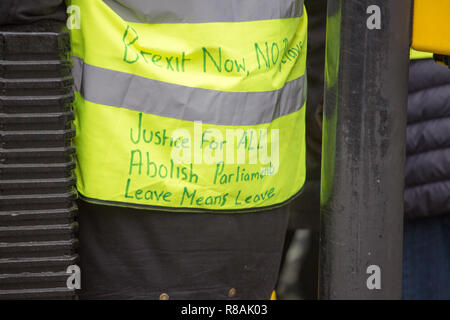 London, UK. 14th December, 2018. Pro Brexit Protesters block Wesminster Bridge and march to Parliament wearing hi-vis yellow vests reminscent of the recent French protests Credit: George Cracknell Wright/Alamy Live News Stock Photo