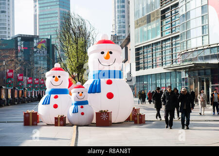 December 14, 2018 - Shenyan, Shenyan, China - Shenyang, CHINA-A 5-meter-tall air structure of Santa Claus can be seen on street in Shenyang, northeast ChinaÃ¢â‚¬â„¢s Liaoning Province, marking the upcoming Christmas Day. (Credit Image: © SIPA Asia via ZUMA Wire) Stock Photo