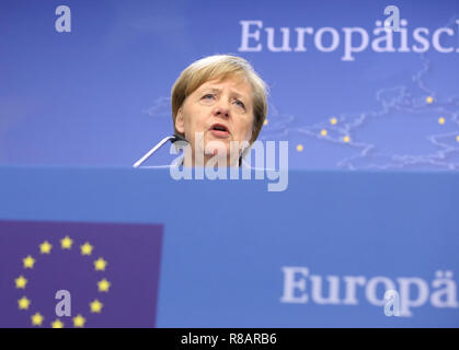 (181214) -- BRUSSELS, Dec. 14, 2018 (Xinhua) -- German Chancellor Angela Merkel speaks during a press conference at the end of an EU Summit in Brussels, Belgium, on Dec. 14, 2018. (Xinhua/Ye Pingfan) Stock Photo