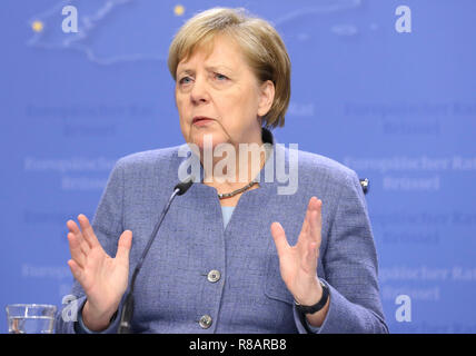 (181214) -- BRUSSELS, Dec. 14, 2018 (Xinhua) -- German Chancellor Angela Merkel speaks during a press conference at the end of an EU Summit in Brussels, Belgium, on Dec. 14, 2018. (Xinhua/Ye Pingfan) Stock Photo