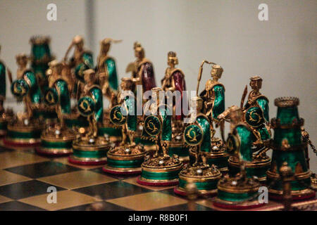 London UK 15 December 2018  Silver and Copper Enamel Chess Set and Board one of the finest pieces in the collection of the World Chess Hall,Early 20th Century from Hungary@Paul Quezada-Neiman/Ģ����ý Live News Credit: Paul Quezada-Neiman/Ģ����ý Live News Stock Photo