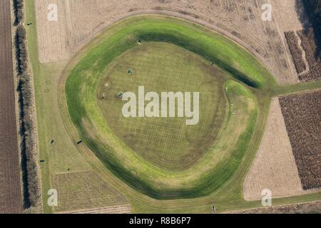 Mysterious circular earthwork structure near Norsebury Ring hillfort, Hampshire, 2018. Creator: Historic England Staff Photographer. Stock Photo