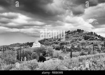 View of Montepulciano and the Sanctuary of the Madonna di San Biagio, Tuscany, Italy Stock Photo