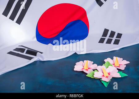 An emblem of Korea and Koreans concept, with national flag 'Taegukgi', national flower 'Rose of Sharon' and so on. 134 Stock Photo