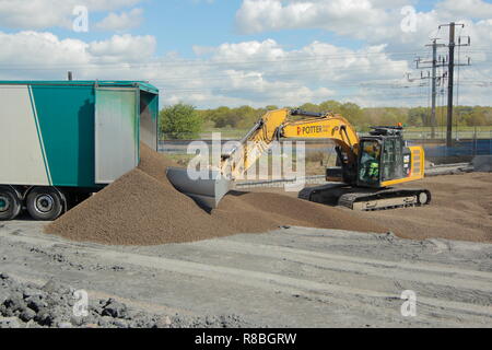A Hargreaves truck delivering it's load of lightweight expanded clay aggregate on the FARRRS link road construction in Rossington,Doncaster. Stock Photo