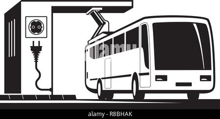 Electric bus charging station - vector illustration Stock Vector
