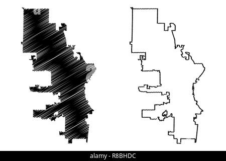 Milwaukee City (United States cities, United States of America, usa city) map vector illustration, scribble sketch City of Milwaukee map Stock Vector