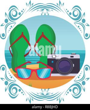 flips flops and camera Stock Vector