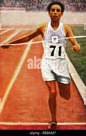 Boughera El Ouafi winning the marathon for France, 1928. Creator: Unknown. Stock Photo