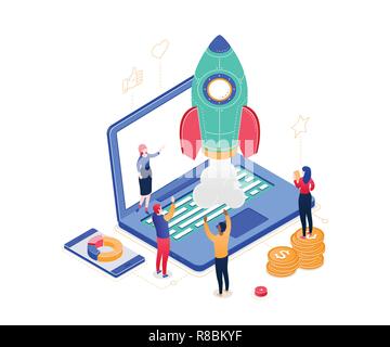 Startup company - modern colorful isometric vector illustration Stock Vector