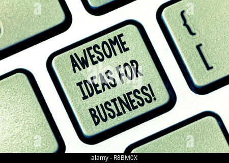 Text sign showing Awesome Ideas For Business. Conceptual photo Great amazing strategies for growing up Keyboard key Intention to create computer messa Stock Photo