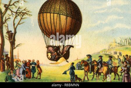 First manned ascent of a hydrogen balloon, Paris, France, 1 December 1783, (1932).  Creator: Unknown. Stock Photo