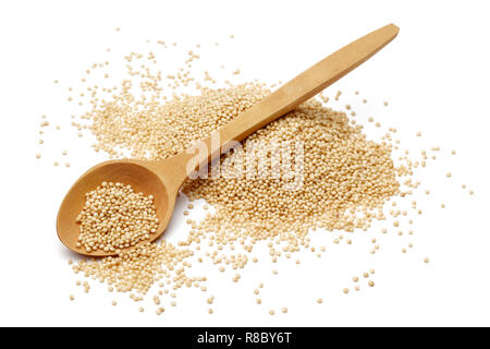 Amaranth seeds in wooden spoon isolated on white background Stock Photo