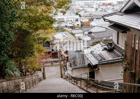 Hillside view of the Bikan historic disctrict of Kurashiki. Situated in Okayama Prefecture near the Inland Sea, the city has become famous for its int Stock Photo