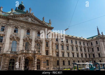 Great view of the southern façade of the palatial Palace of Justice (Justizpalast) in neo-baroque style in Munich's inner city at the street... Stock Photo