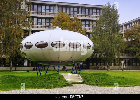 MUNICH, GERMANY - OCTOBER 9, 2018 The Futuro House, Round Prefabricated ...