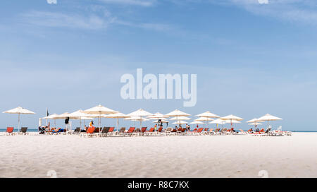 Patio Umbrellas at Saadiyat Public Beach Abu Dhabi, UAE Stock Photo