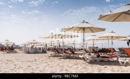 Patio Umbrellas at Saadiyat Public Beach Abu Dhabi, UAE Stock Photo