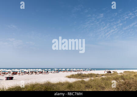 Patio Umbrellas at Saadiyat Public Beach Abu Dhabi, UAE Stock Photo