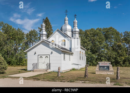 The exterior of the St. Eliah Ukrainian Orthodox Church in Rossburn, Manitoba, canada. Stock Photo