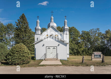 The exterior of the St. Eliah Ukrainian Orthodox Church in Rossburn, Manitoba, canada. Stock Photo