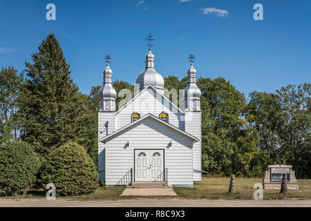 The exterior of the St. Eliah Ukrainian Orthodox Church in Rossburn, Manitoba, canada. Stock Photo