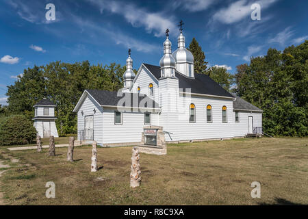 The exterior of the St. Eliah Ukrainian Orthodox Church in Rossburn, Manitoba, canada. Stock Photo