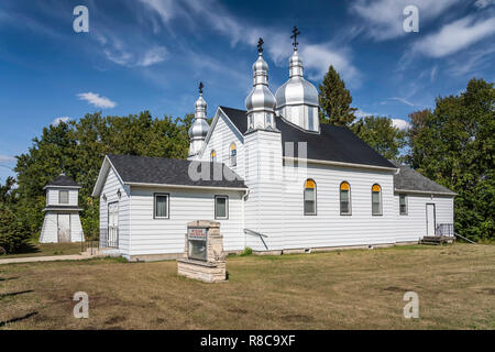 The exterior of the St. Eliah Ukrainian Orthodox Church in Rossburn, Manitoba, canada. Stock Photo